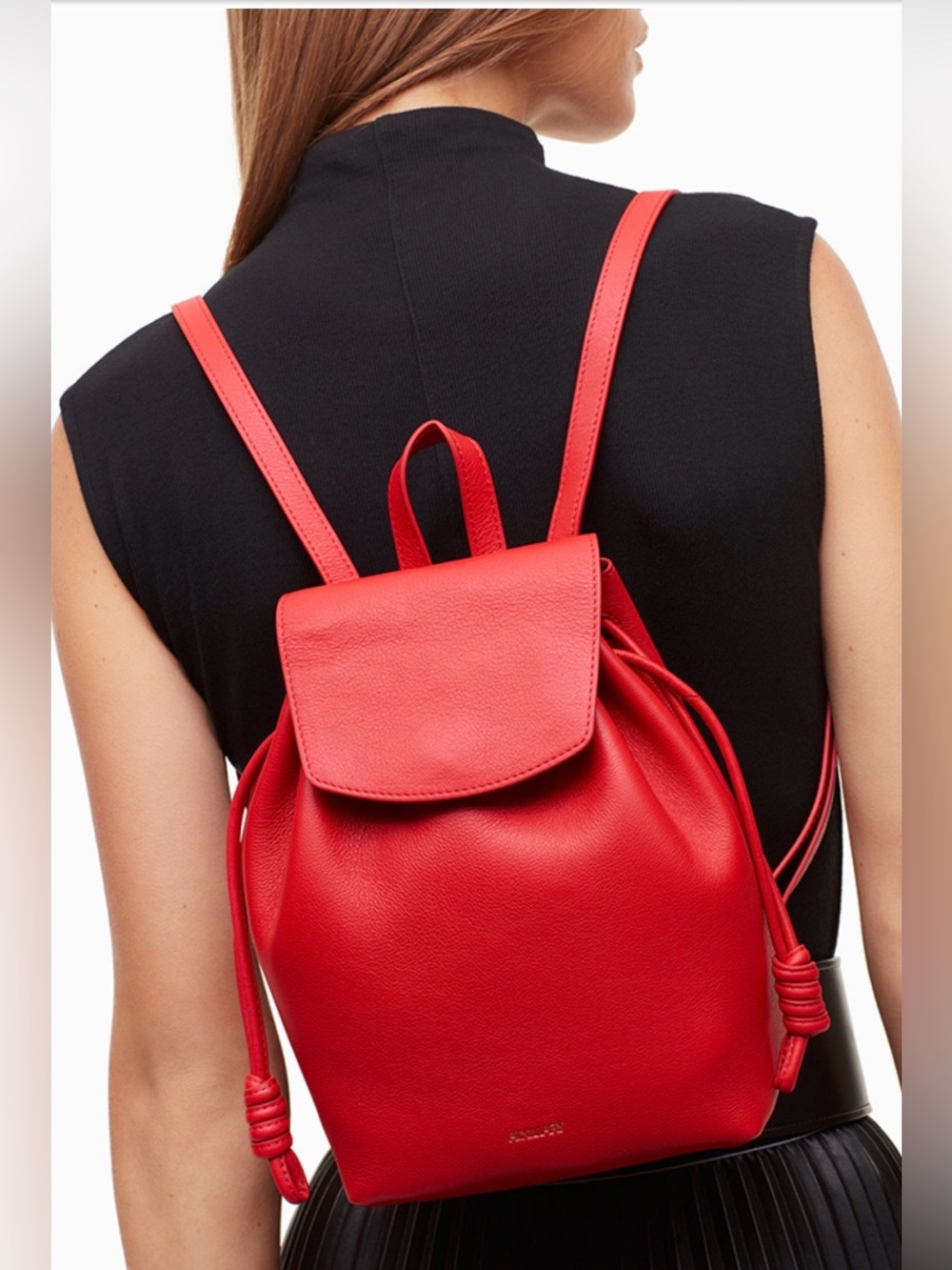 Auxiliary Micro Beyeren Red Leather Drawstring Backpack - Women